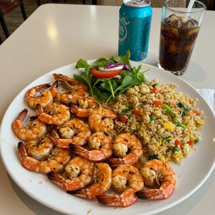 16 Pcs Grilled Shrimp With Rice, Salad & Soda - Image 1
