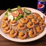 16 Pcs Grilled Shrimp With Rice, Salad & Soda