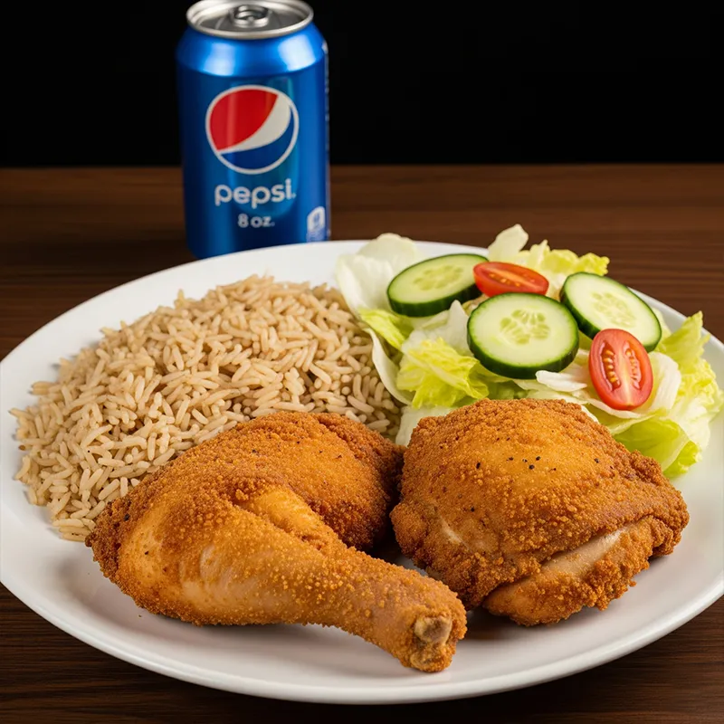 2 Pcs Mixed Chicken With Rice, Salad & Soda