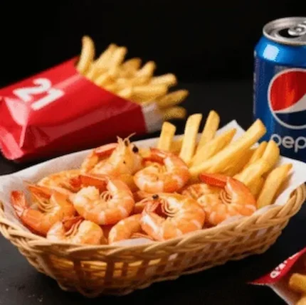 21 Pcs Shrimp Basket W/ Fries And Soda