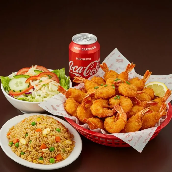 21 Pcs Shrimp Basket With Rice, Salad & Soda - Image 1