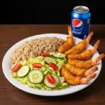 6 Pcs Jumbo Shrimp With Rice, Salad & Soda