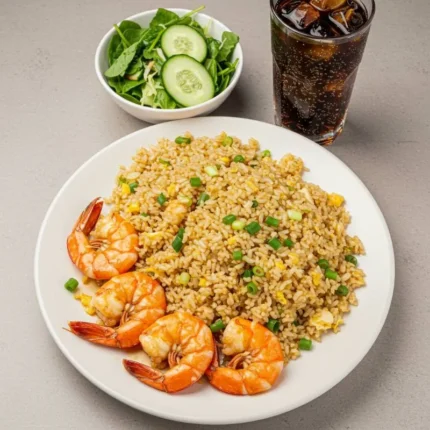 6 Pcs Jumbo Shrimp With Rice, Salad & Soda