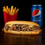 Philly Cheese Steak Sub W/ Fries And Soda