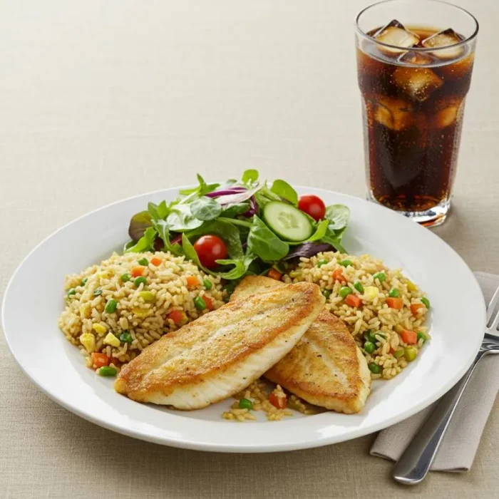Whiting Fish (2 Pcs) With Rice, Salad & Soda - Image 1