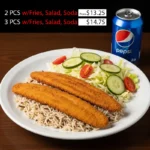 Whiting Fish With Rice, Salad & Soda