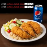 Chicken Tender With Rice, Salad & Soda