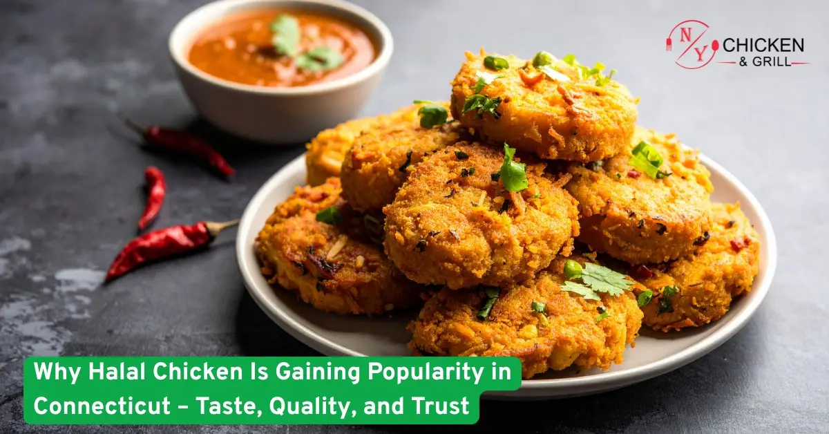 Crispy halal chicken patties served with dipping sauce highlighting taste quality and growing trust among Connecticut diners.